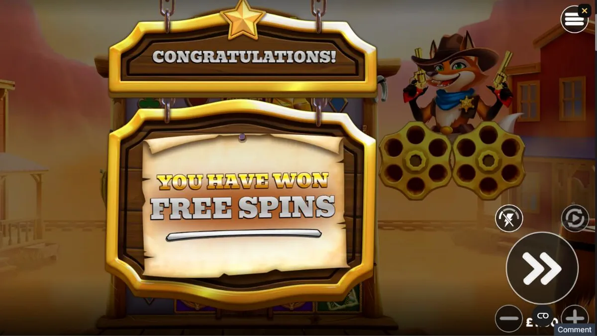 Tampilan layar permainan slot Saloon Showdown 10,000x dengan tema Wild West yang cerah