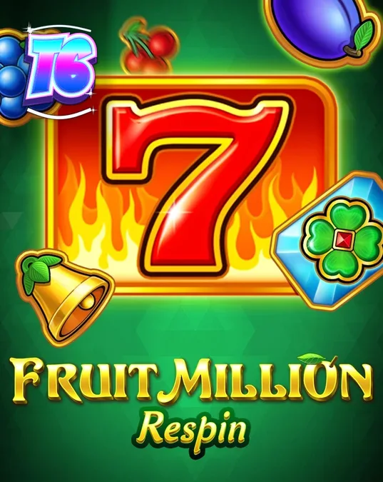 Tampilan visual mesin slot Fruit Million Respin dengan simbol buah klasik dan latar belakang hijau cerah.